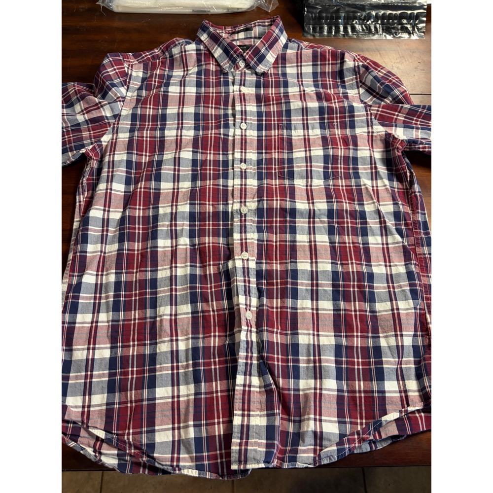 J.Crew Mens XL Plaid Button Down Shirt Burgundy Navy Blue White Long Sleeve